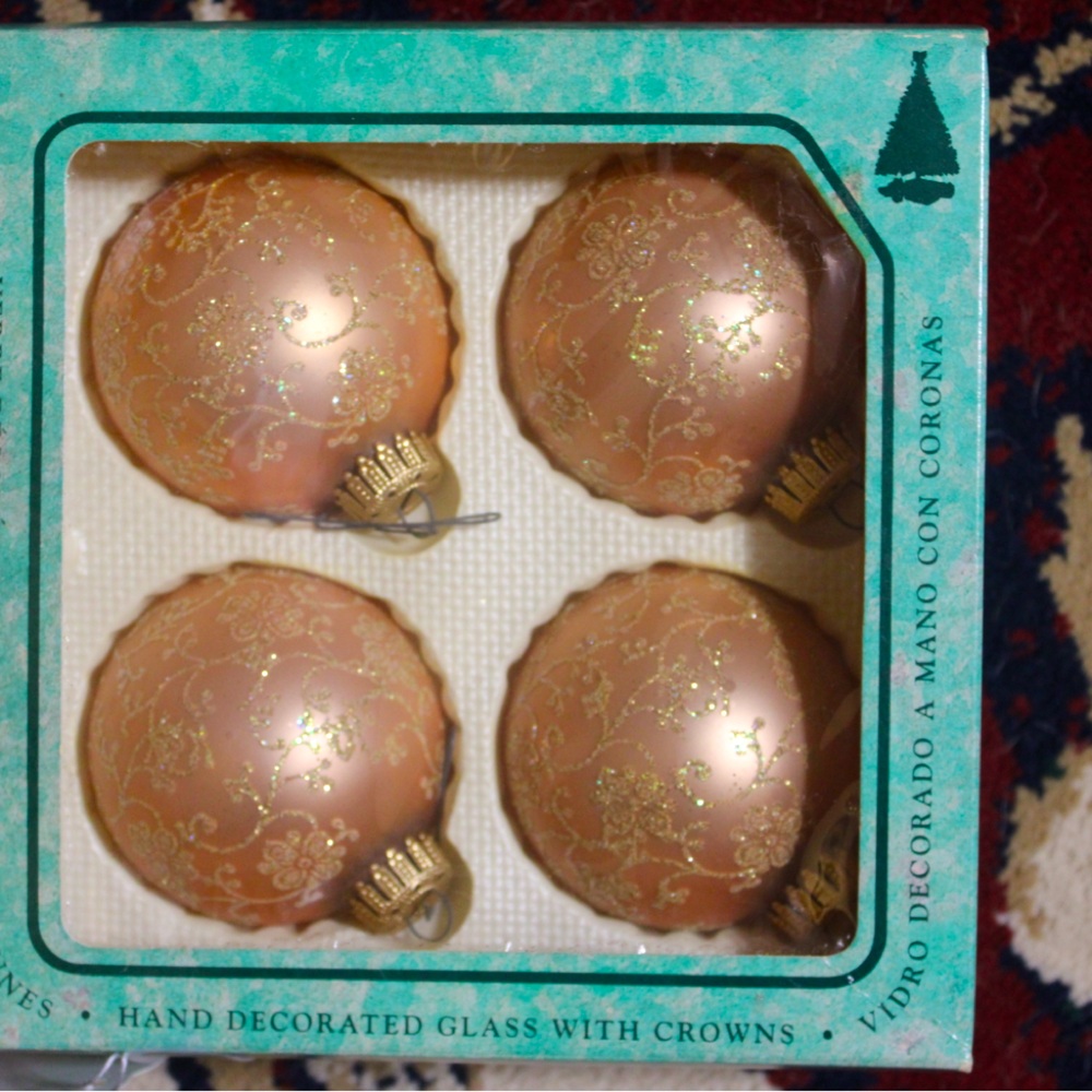Vintage Pink Frosted Glittered Christmas ornaments 4 in original box